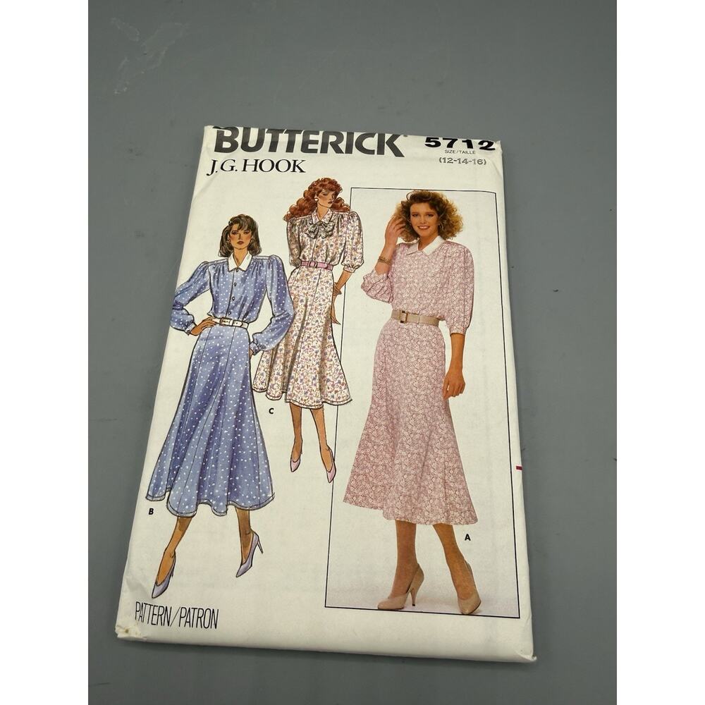 Vintage Butterick 5712 J.G. Hook Dress Pattern Size 12-14-16 Uncut 1987